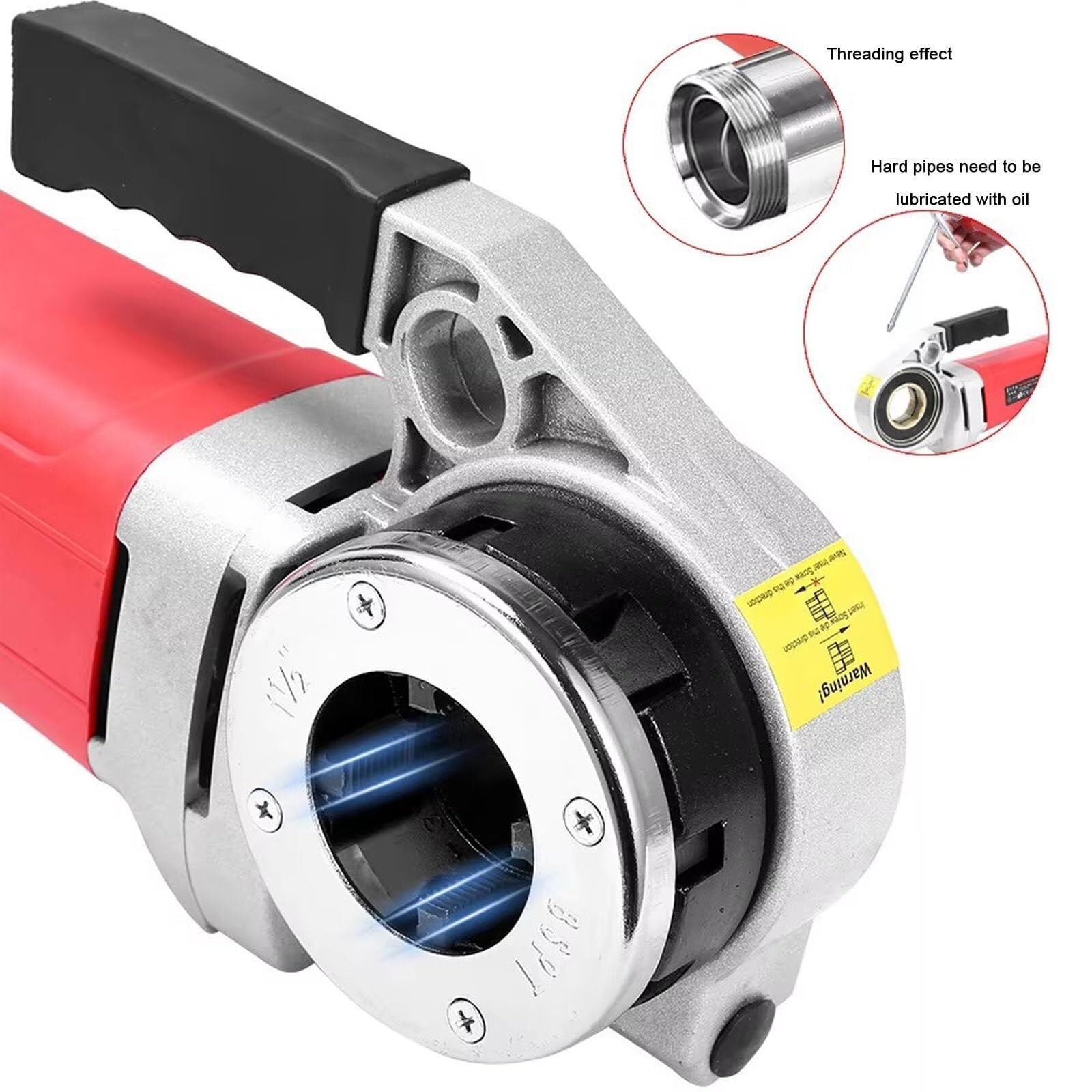Máquina roscadora eléctrica portátil de 2300 W y 110 V con 6 Matrices duraderas y Estuche de Transporte: Herramienta Profesional de Mano para roscado en proyectos de fontanería