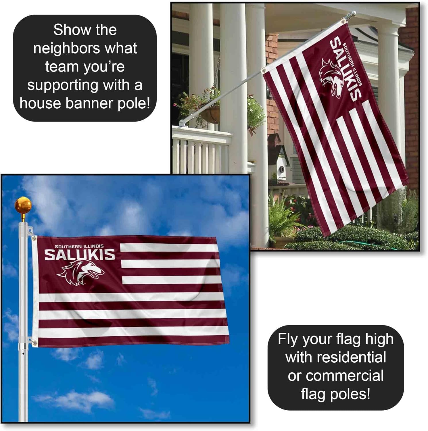 Southern Illinois Salukies American Stripes Nation Flag - Image 3
