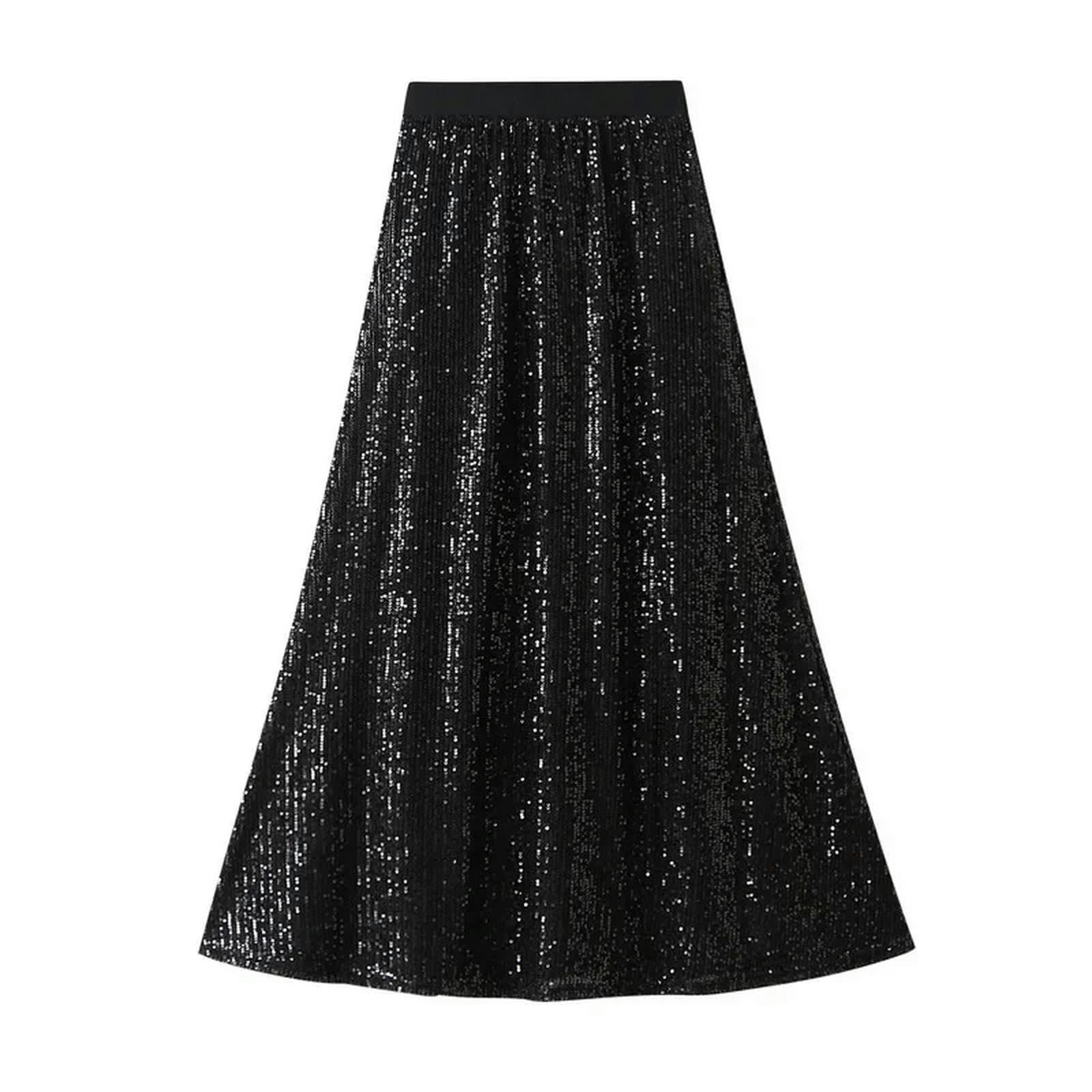 Gonna Lunga Donna Paillette Paillette Midi Jupe De La Taille Féminine Évasée De La Jupe Longue Laide Anne