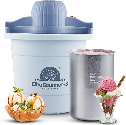 Miniatura 1 de Elite Gourmet Máquina de helados eléctrica de 4 cuartos EIM350X delicioso helado casero, gelato, sorbete, yogur congelado, recipiente de congelación