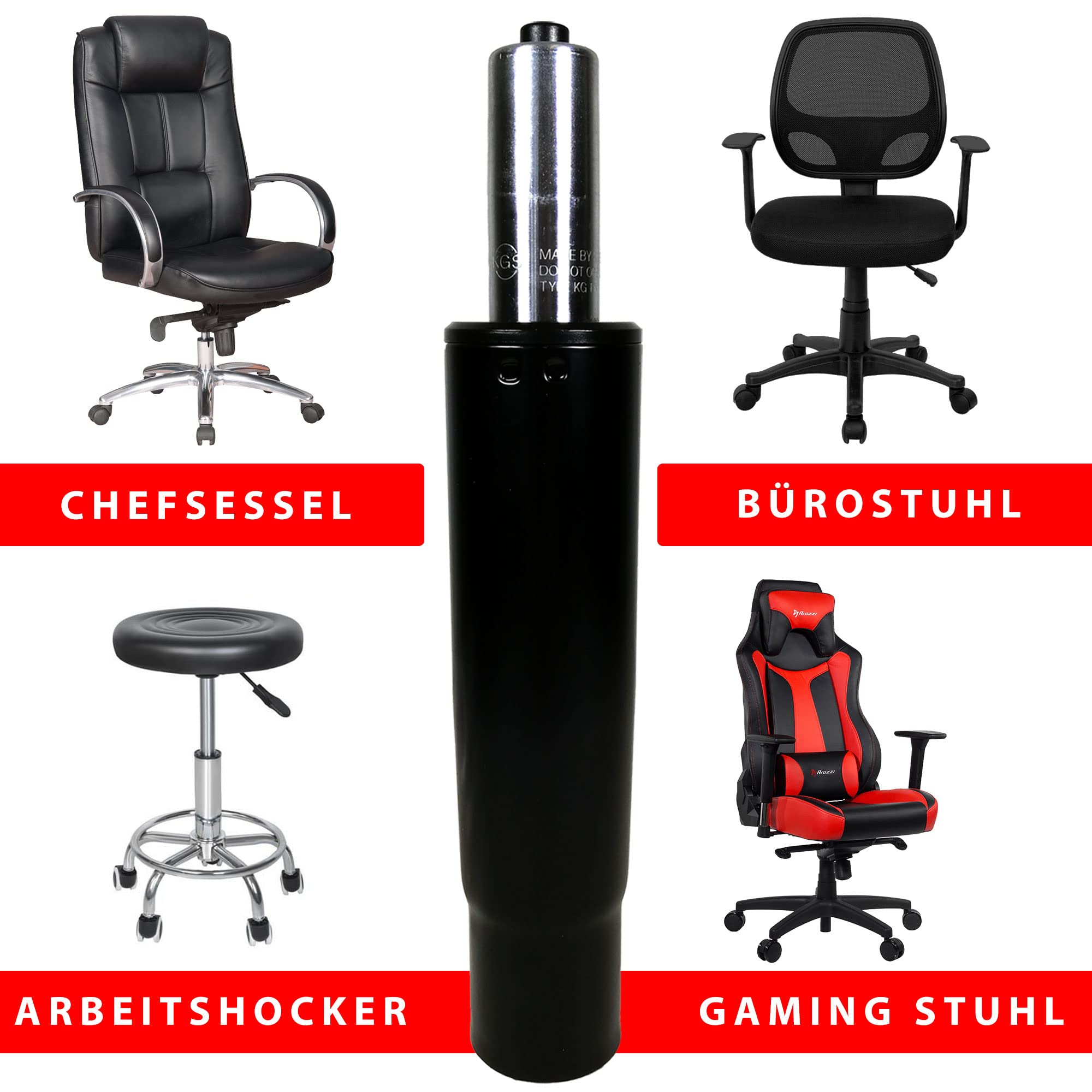 MYNEEED Bureaustoel, gasveer, belastbaar tot 200 kg, gasdrukdemper voor draaistoel, managersstoel, kruk, bureaustoel, gasveerzuil, bureaustoel, standbuis, lengte: 200 mm, V, zwart