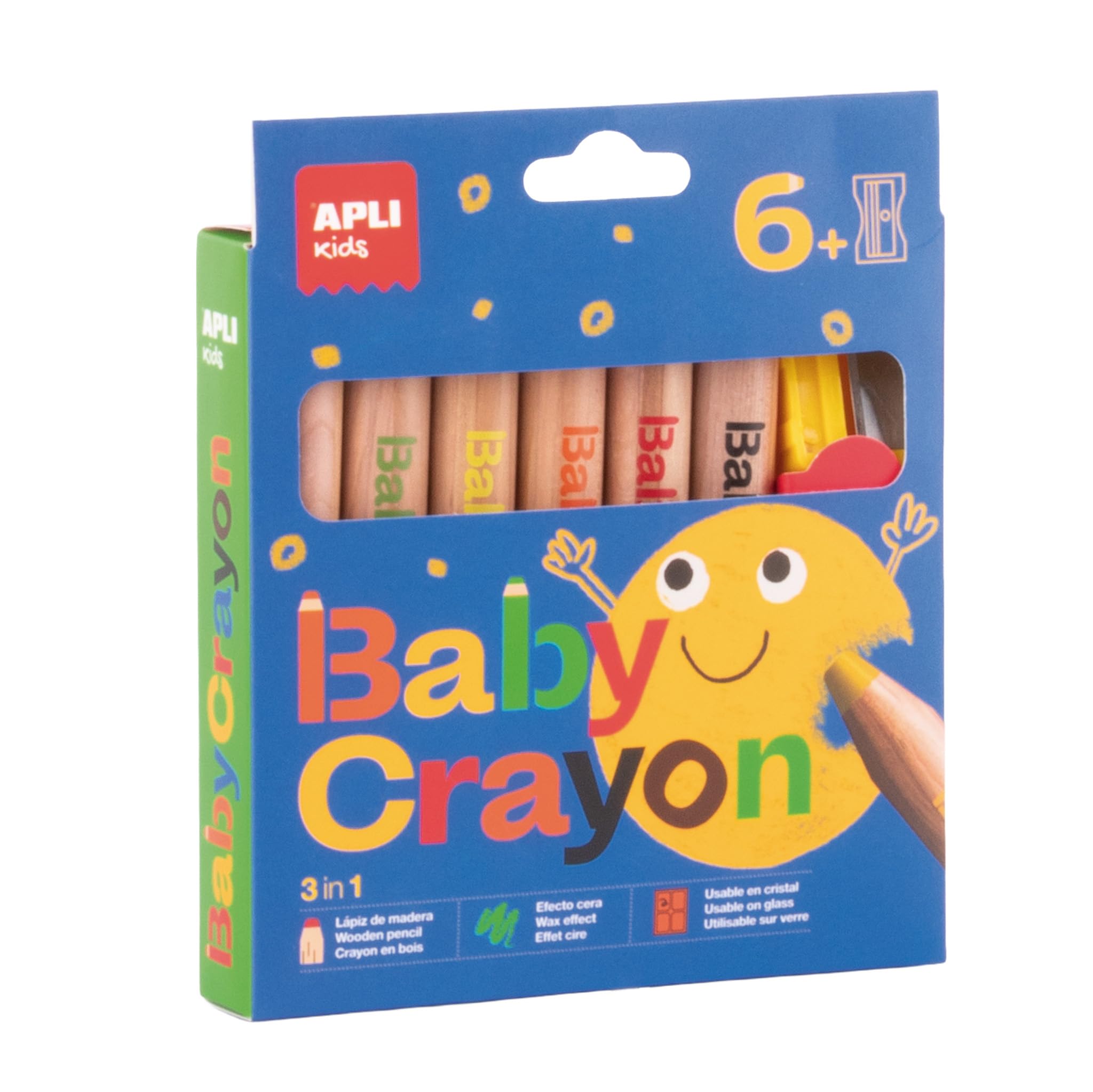 APLI 20635 - Baby Crayons, 6 Color Thick Wax Type with Pencil Sharpener