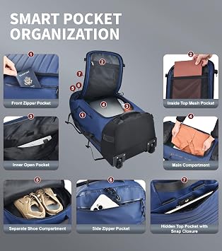 Rolling Duffle Bag with Wheels - 86L Extra Large Travel Duffel, Foldable & Waterproof Checked Luggage for Men, Camping, Sports, Long Trips (Blue)