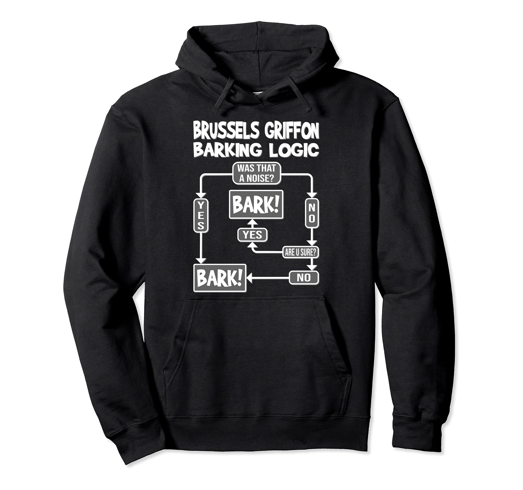 Dog Barking Logic, funny dog gift, Funny Brussels Griffon Pullover Hoodie, Black