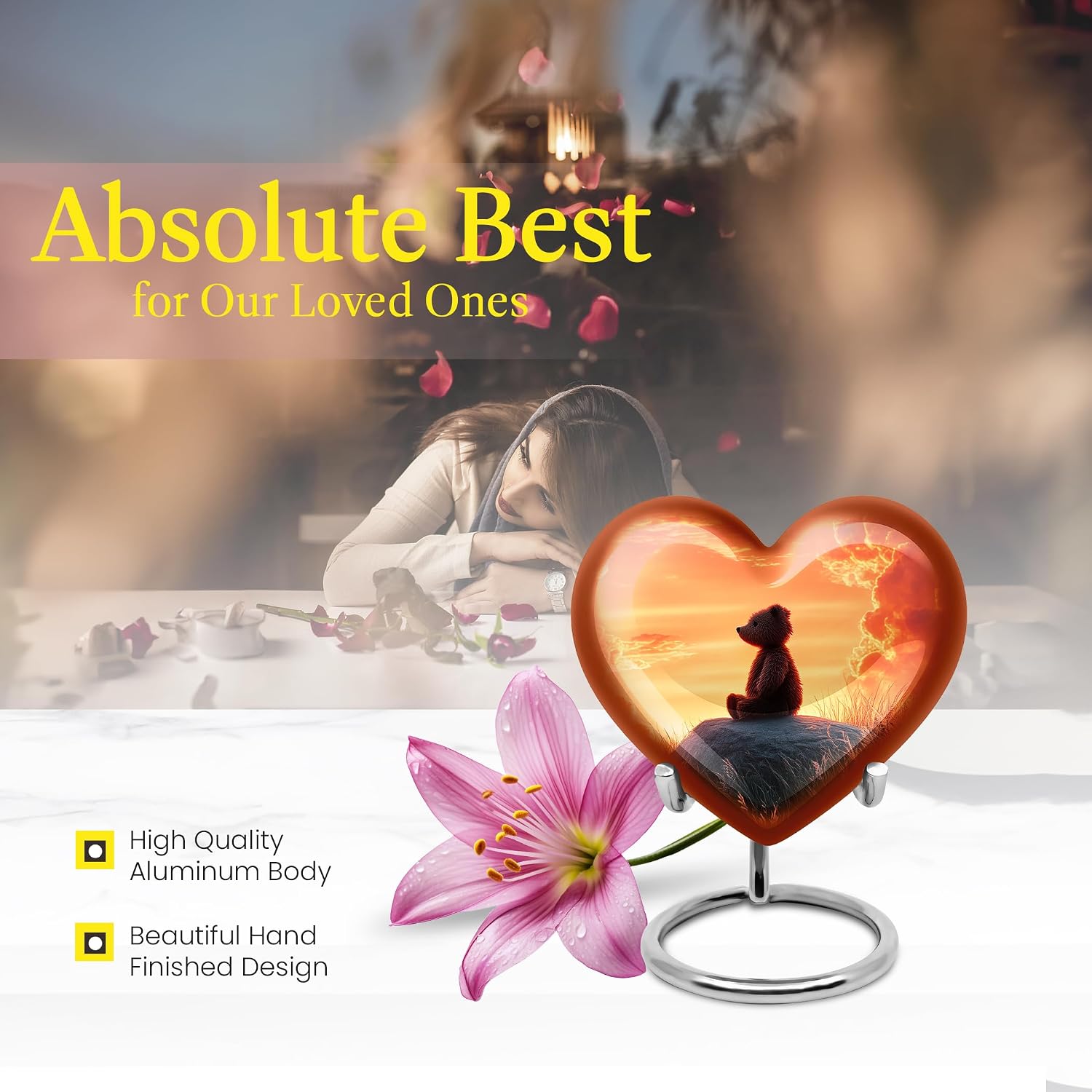 Teddy Bear Funeral Urns for Adult Ashes Men and Women - Sunrise Cremation Urn for Adult Male - Clouds Mini Keepsake Burial Urns 3 Inch - Funeral Ash Urn for Dad and Mom Remains