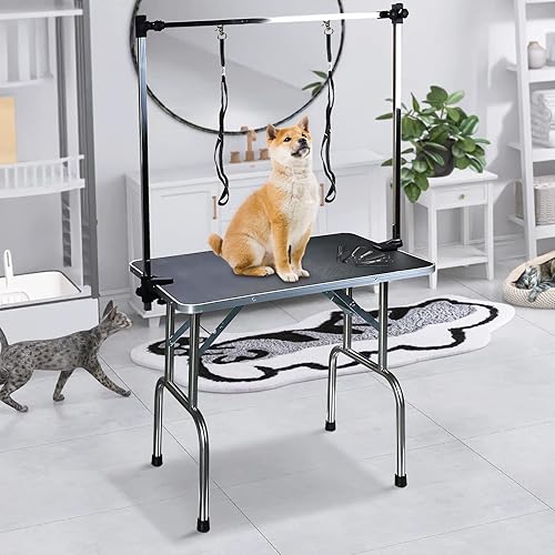 Miniatura 2 de Mesa de aseo profesional ajustable para mascotas, de 42 pulgadas, resistente, con brazo y bandeja de malla para perros y gatos, capacidad máxima de