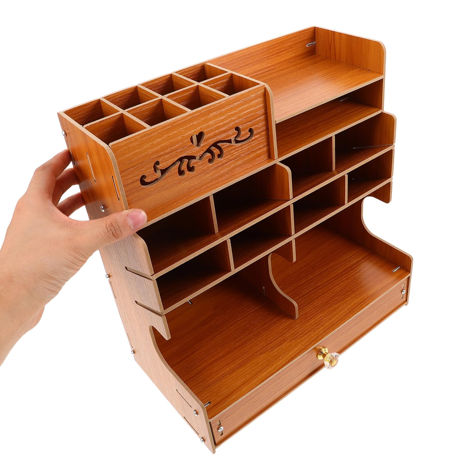Cabilock Organizer Porta Penne in Legno con Scomparti Multipli Scatola Portaoggetti da Scrivania per Penne Matite e Accessori Grande Capacità per Ufficio e Casa Elegante