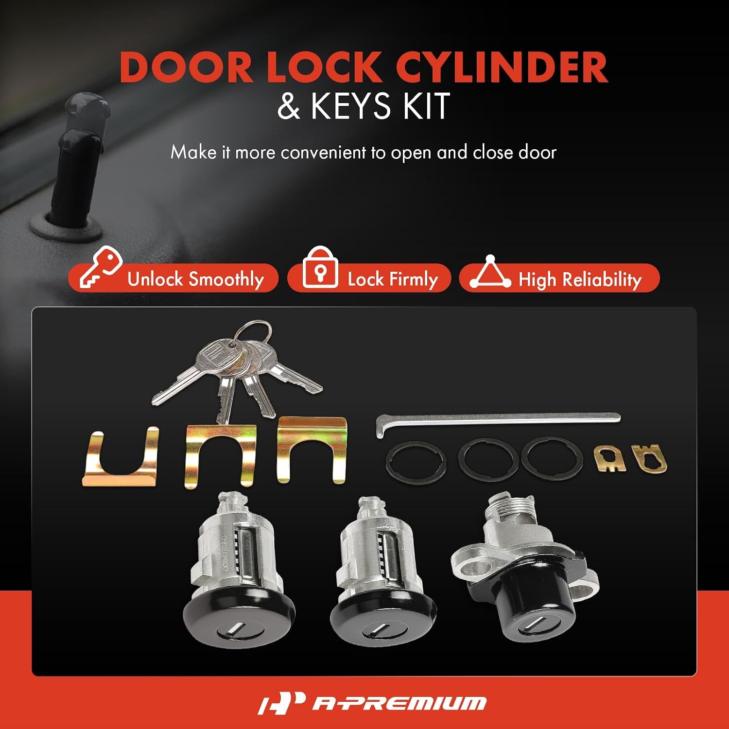 A-Premium Doors and Hatch Lock Cylinder Set with 4 Keys Compatible with Chevrolet Camaro & Pontiac Firebird, 1993-2002