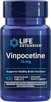 Life Extension Vinpocetine, derived from Periwinkle Plant, Concentration and Memory, Gluten-Free, Non-GMO, Vegetarian, 100 Tablets