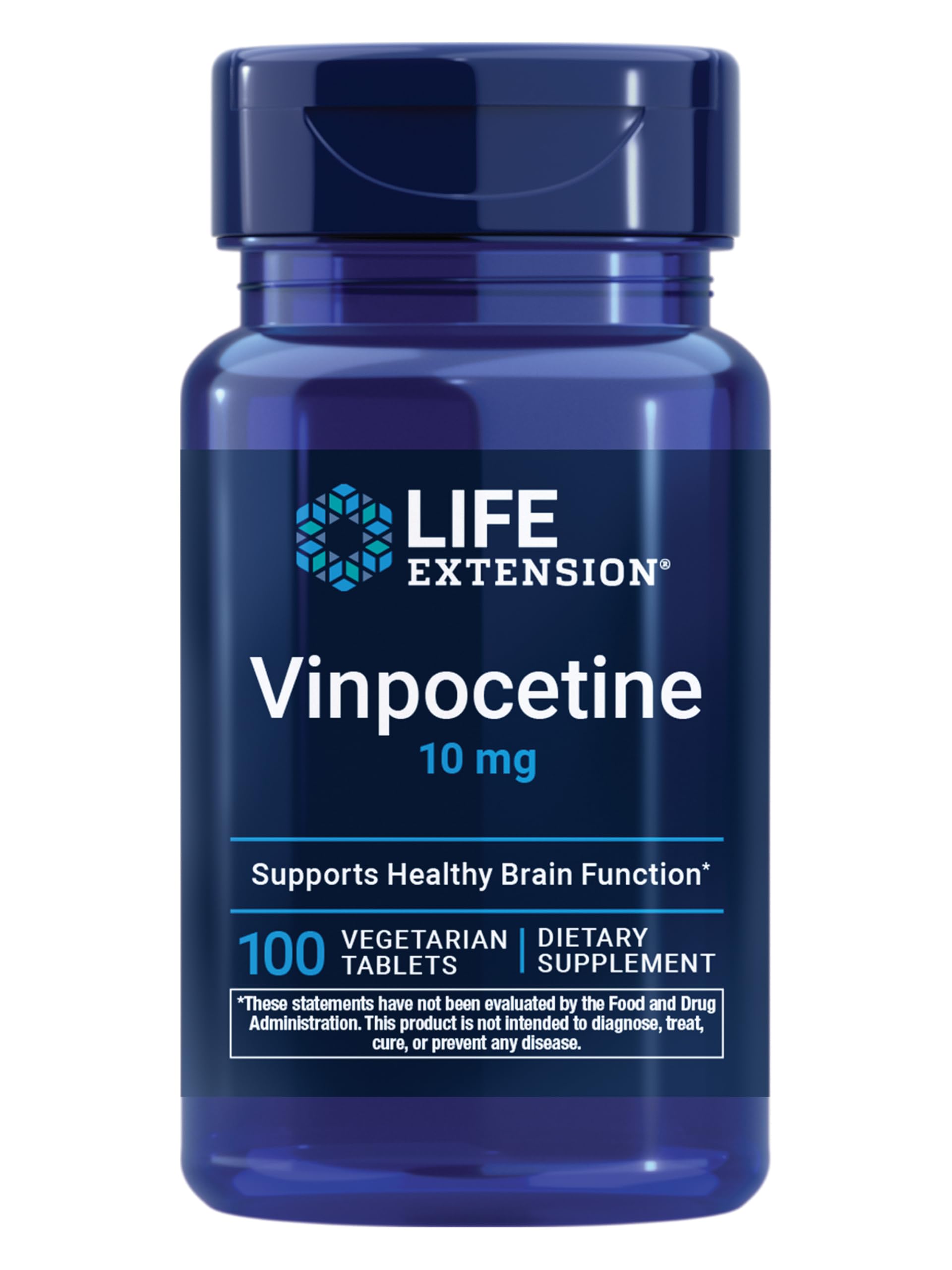 Life Extension Vinpocetine, derived from Periwinkle Plant, Concentration and Memory, Gluten-Free, Non-GMO, Vegetarian, 100 Tablets