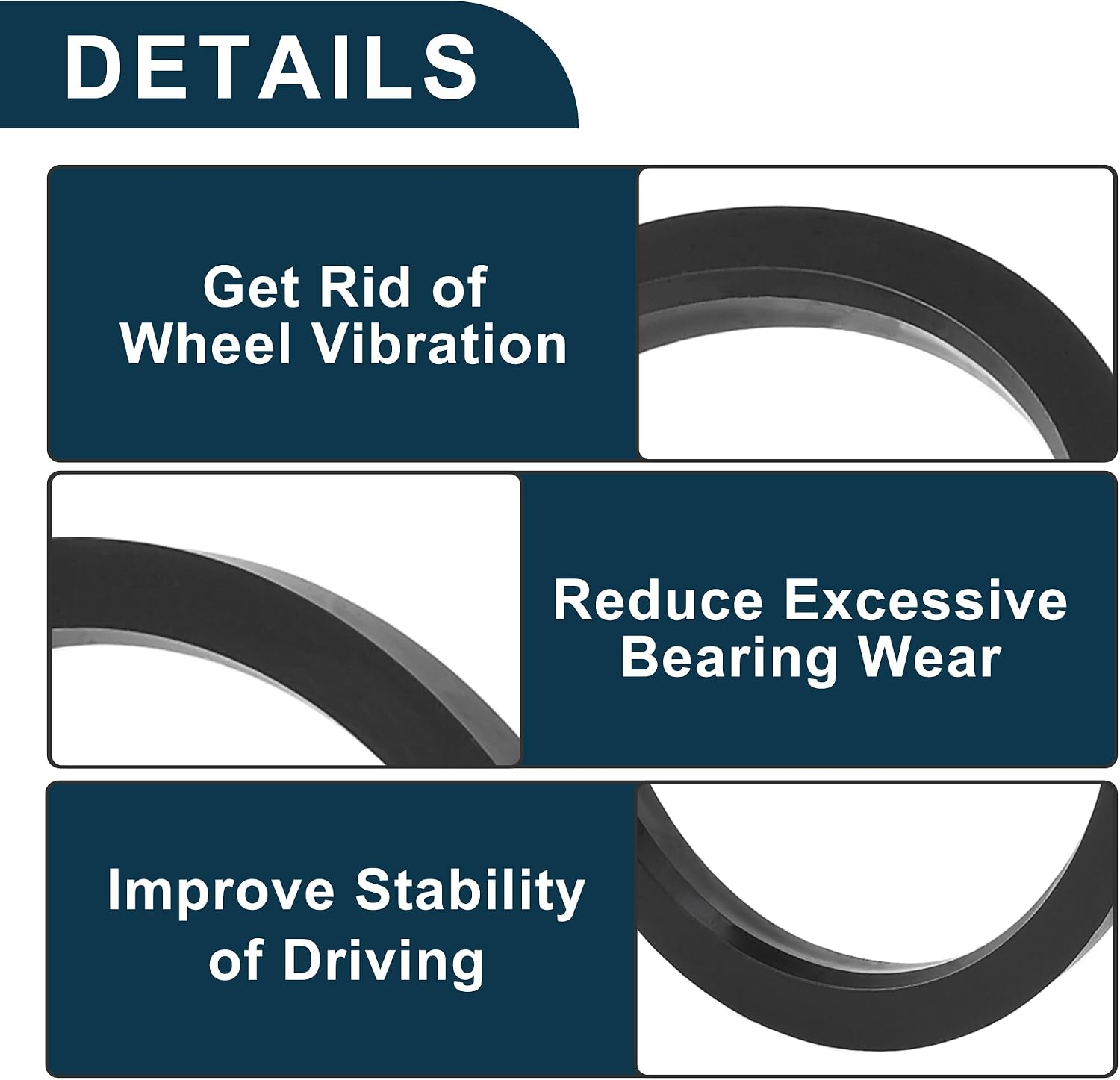 Car Wheel Hub Centric Rings Durable Wheels Center Shaft Shock Absorbing Hubrings Black 4 Pcs OD 112.1mm to ID 95.1 mm Polycarbonate