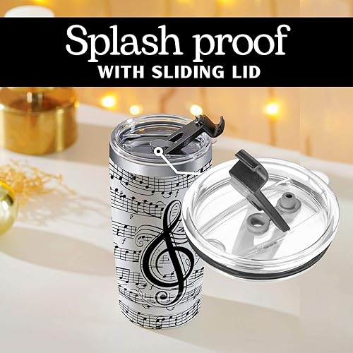 Miniatura 5 de Onebttl Music Lovers Gifts - Vaso aislado de notas musicales negras con popote, tapa, acero inoxidable, 20 onzas, regalo musical para él o ella