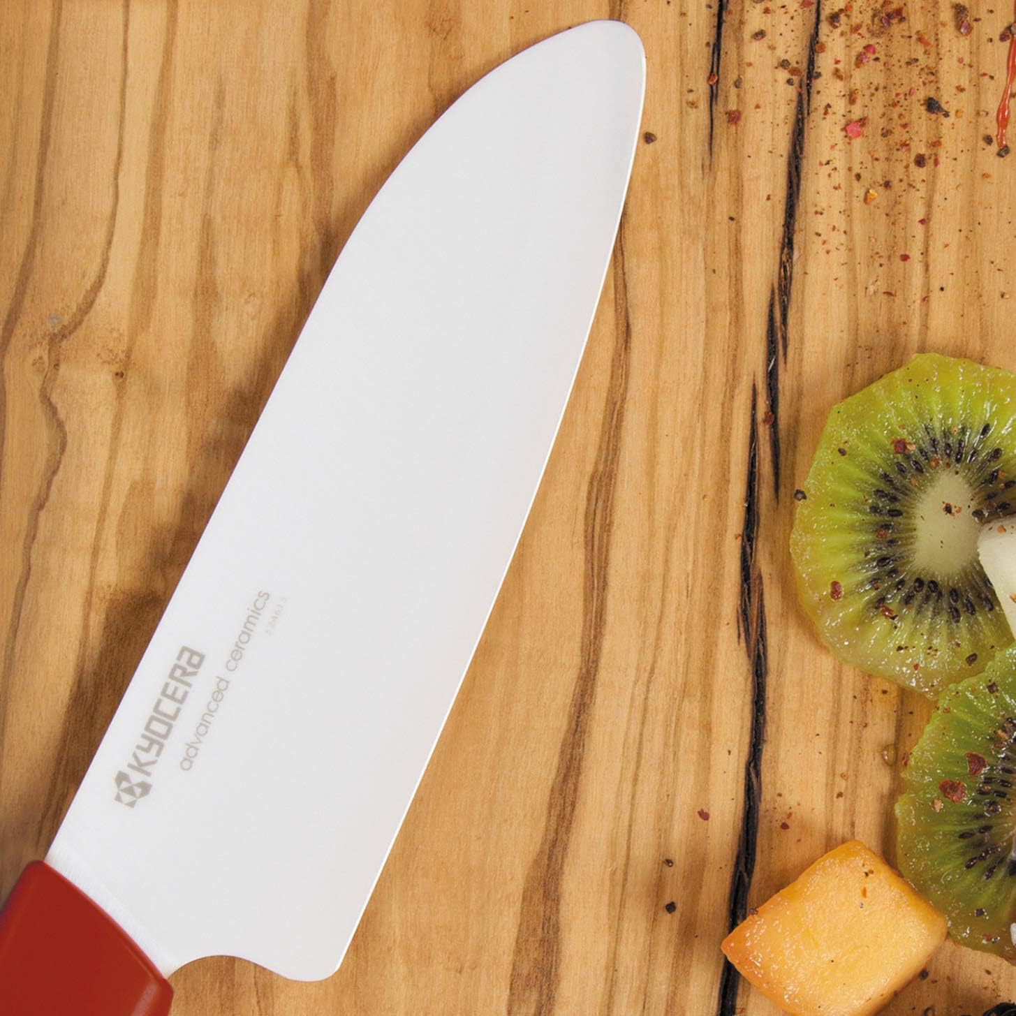 Kyocera Revolution Ceramic Kitchen Knife Set, 4.5" Utility and 5.5" Santoku, Red: Santoku Knives: Home & Kitchen