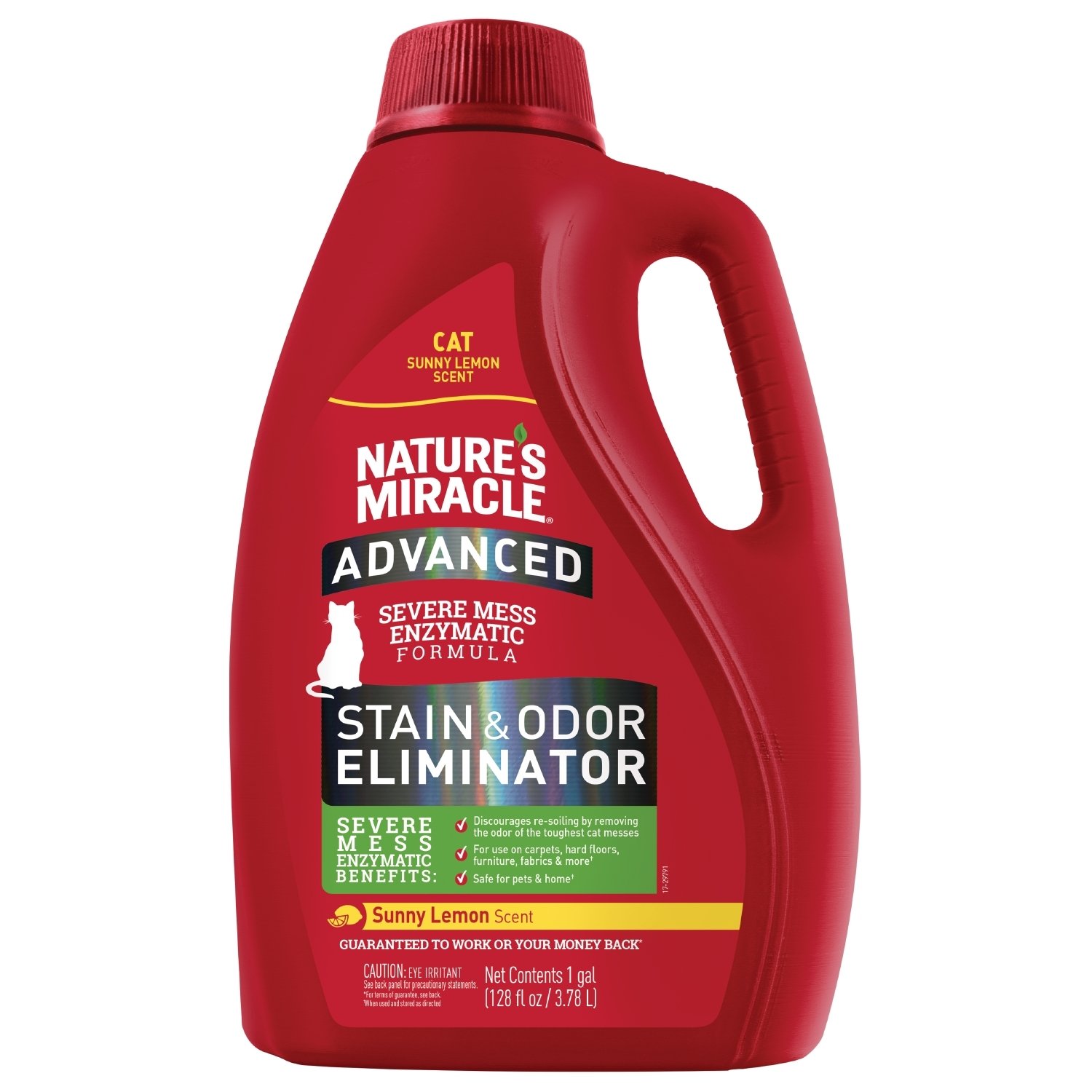Nature's Miracle Advanced Cat Stain and Odor Eliminator Spray, Severe Mess Enzymatic Formula, Sunny Lemon Scent, 1 Gal