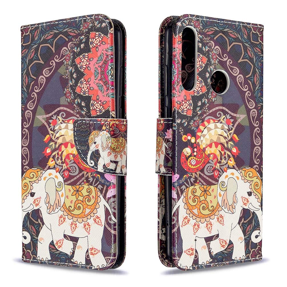 AIFILLE Custodia A Libro In Pelle PU Per Huawei Y6P (2020) - Portafoglio Con Slot Per Carte E Portamonete, Funzione Supporto, Motivo Elefante Mandala - 2