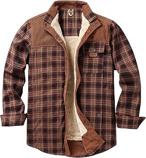 Men's Winter Flannel Shirt Jacket Plus Size Sherpa Lined Fleece Plaid Coat Button Up Casual Warm Coat Outwear