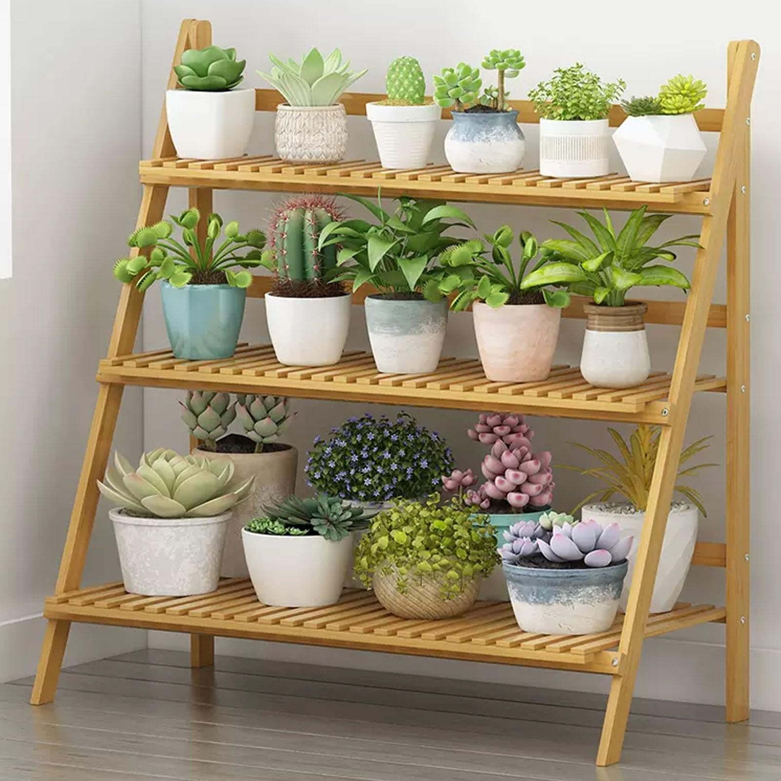SnamicE Bamboo Plant Stand Storage Rack 4 Tier Plant Shelf Organizer for Flower Pot Display Multifunctional Plant Holder for Home Patio Balcony Garden,3tier19.7