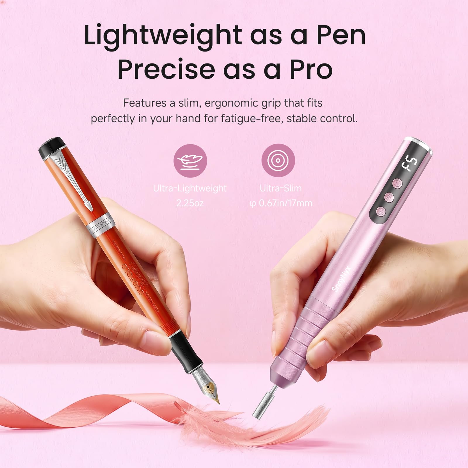 Taladro de uñas Coerdless en forma de bolígrafo (rosa rosa)