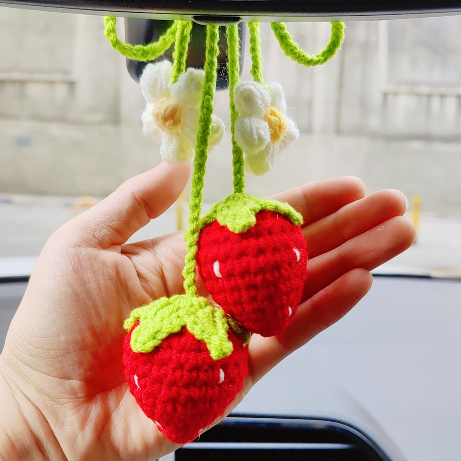Amazon.com: Crochet Strawberry Rear View Mirror Hanging Accessory