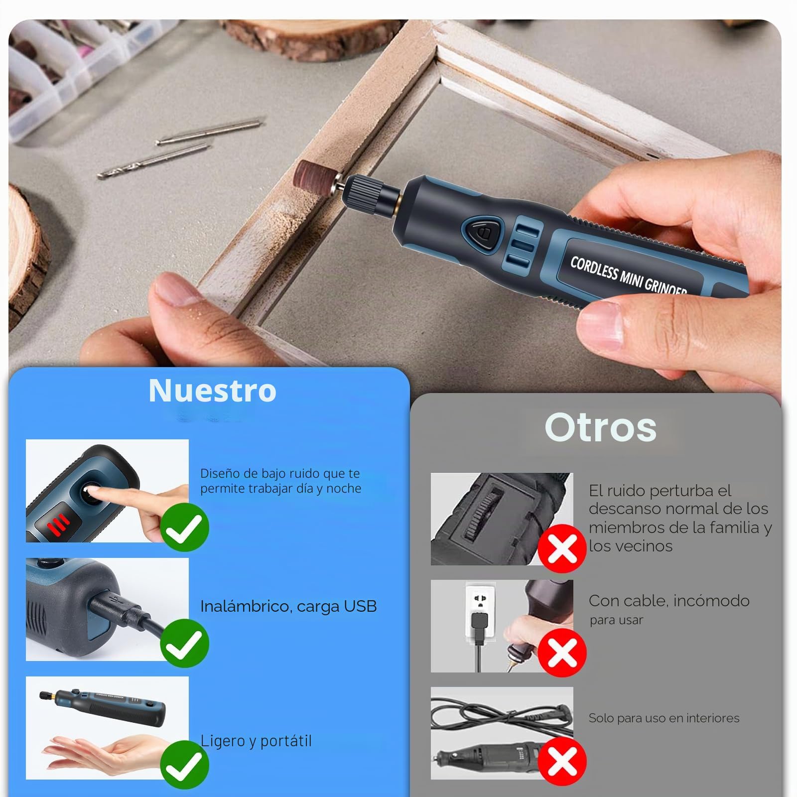Mini Amoladora Eléctrica, 3.7V Herramienta Rotatoria sin Cable Con 96 Accesorios Lápiz de Grabado Eléctrico para Cortar/Esmerilar/Grabar/Perforar, de Manualidades y Creación de Bricolaje