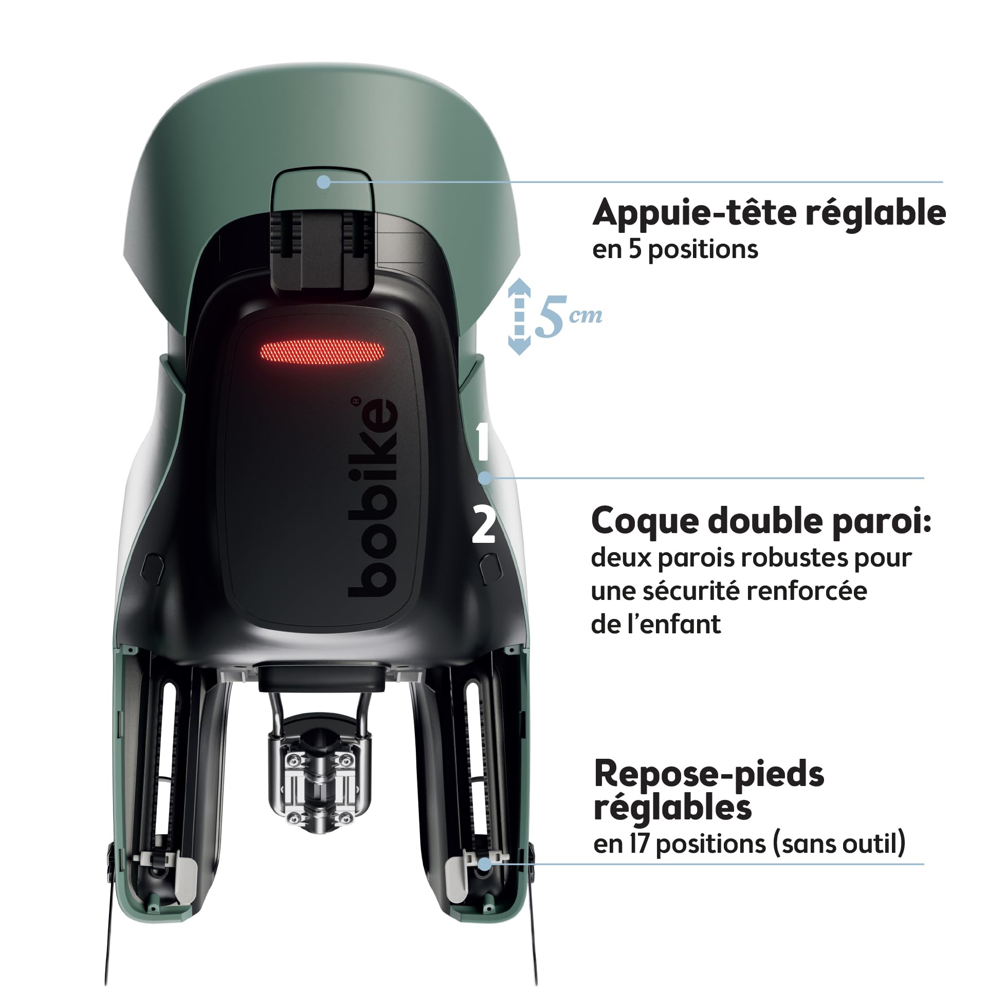 BOBIKE 8010900003 - Siège vélo arrière Exclusive Evolve Maxi pour Cadre, pour Enfants de 9 Mois à 6 Ans jusqu'à 22 kg en Couleur Menthe Poivrée