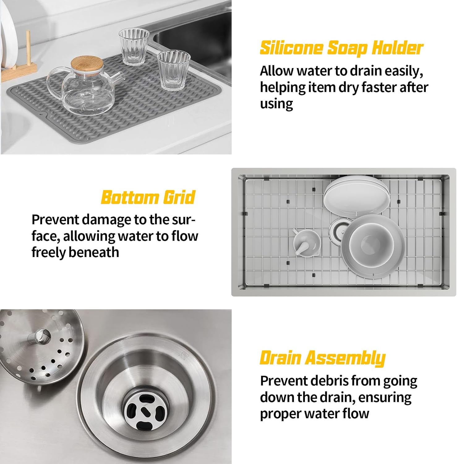 33x19 Inch Stainless Steel Kitchen Sink-Undermount Single Bowl Drop In Kitchen Sink Stylish And Modern Look Come With Bottom Grid,Silicon Mat And Drain Assembly Add Elegance & Enhance Usability