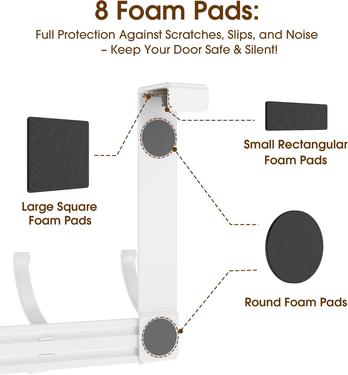 KitchLife Over The Door Hooks Hanger with 7 inches Extended Arms, Fits 1 3/8" Doors, F18U, Bathroom Towel Rack Organization, Thickened 6-Double Hook, Glossy White