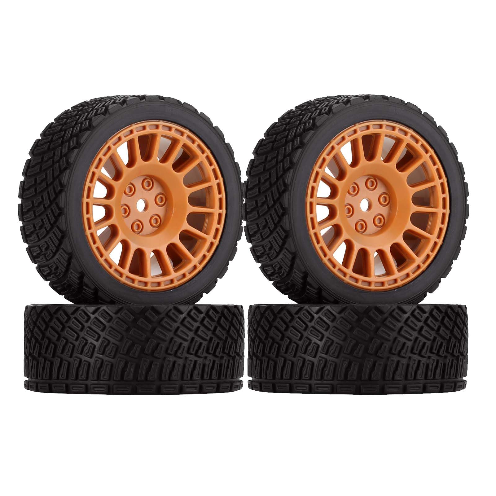 KEEDA 4PCS 66mm RC Tyres and Plastic Wheels Rims for Tamiya TT01 TT02 HSP HPI Kyosho 1:10 RC On Road Racing Rally Car (Brown)