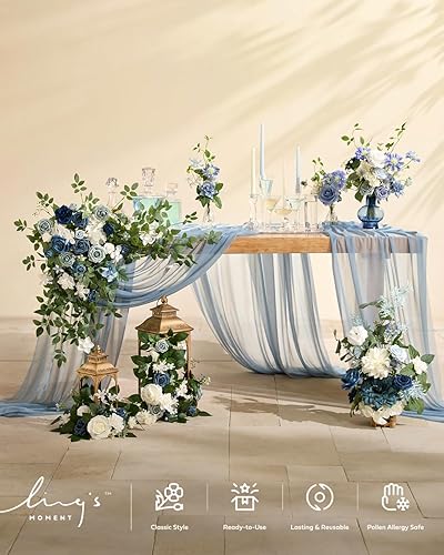 Miniatura 3 de Ling's Moment - Camino de mesa de gasa transparente color azul de 14 pies para bodas, rústico, bohemio, fiesta de casamiento, despedida de soltera,