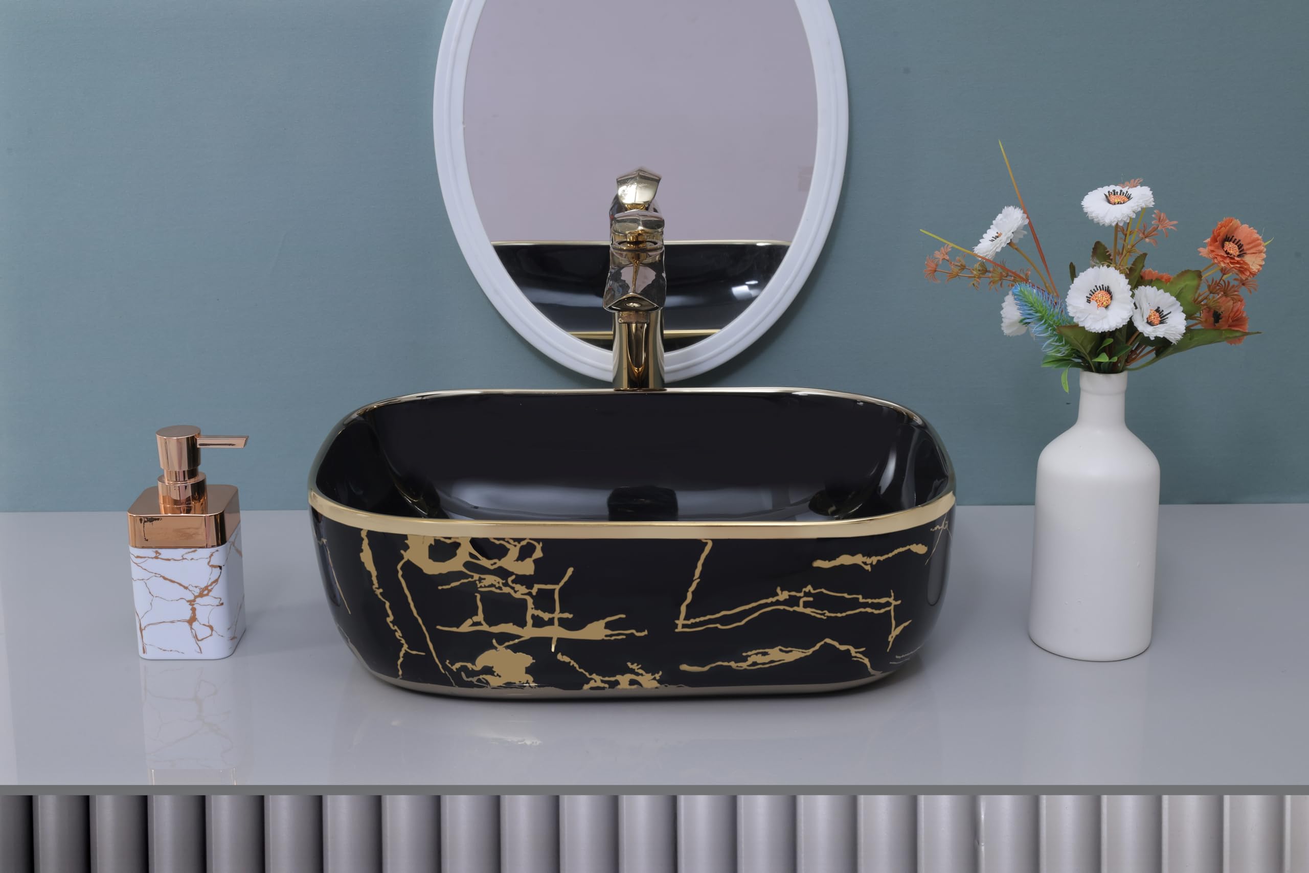 HISRE Table Top Wash Basin For Bathroom | Over Counter Top Wash Basin For Living Room | Washbasin Countertop | Tabletop Ceramic Bathroom Kitchen Sink (18 x 13 x 5 CM) (Model - G3011), photo 1 of 2