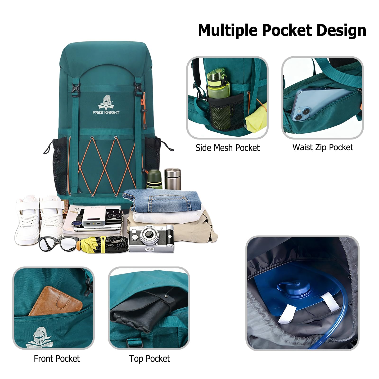 Sac à Dos de Randonnée Outdoor 40L Daypack Camping Imperméable Grand Sac à Dos en Tissu Oxford Backpack pour Femmes Hommes Voyage Trekking Escalade Bleu Clair