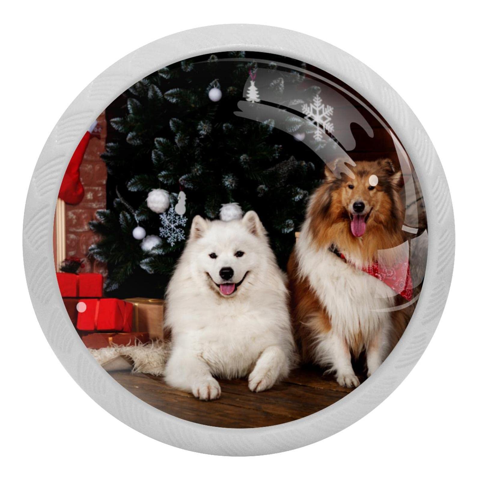 Boutons de placard de cuisine en verre motif chien de Noël pour commode