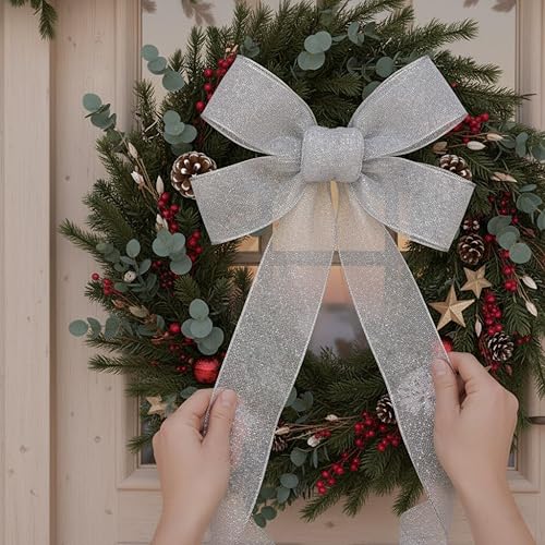 Vista 4 de ALTIER - Cinta con alambre metálica plateada de 2.5 pulgadas x 40 yardas para decoración navideña del hogar, envoltura de regalos, fabricación
