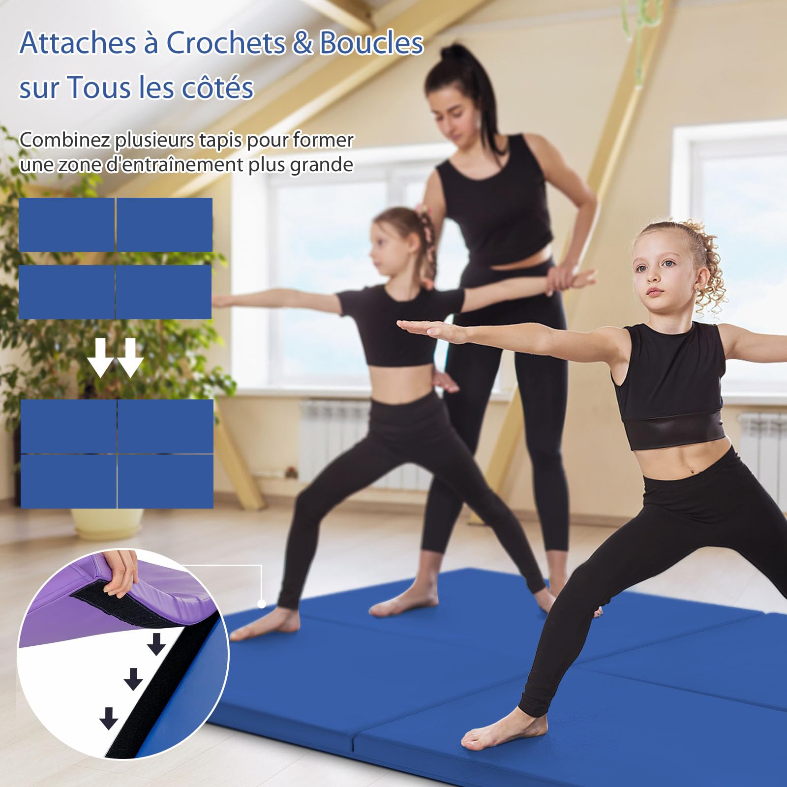 GOPLUS Tapis de Gymnastique Pliable, 5cm d"Épaisseur, 2 Plis & Poignée Transport, Matelas Gymnastique en Cuir PU avec Fermeture Auto-agrippante Magique,180 x 60 x 5cm