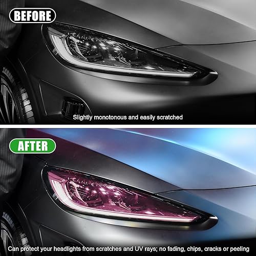 Vista 39 de Película de tinte para automóvil de 12 y 48 pulgadas, faros delanteros brillantes de camaleón, luces traseras antiniebla con apretar y cortar, rollo