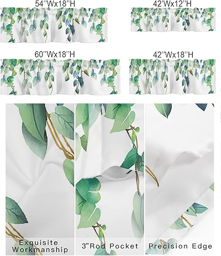 Miniatura 2 de Cenefas botánicas de acuarela para ventanas de cocina, cenefa de cortina de hojas verdes, cortinas cortas de ramas de plantas, cenefas con bolsillo