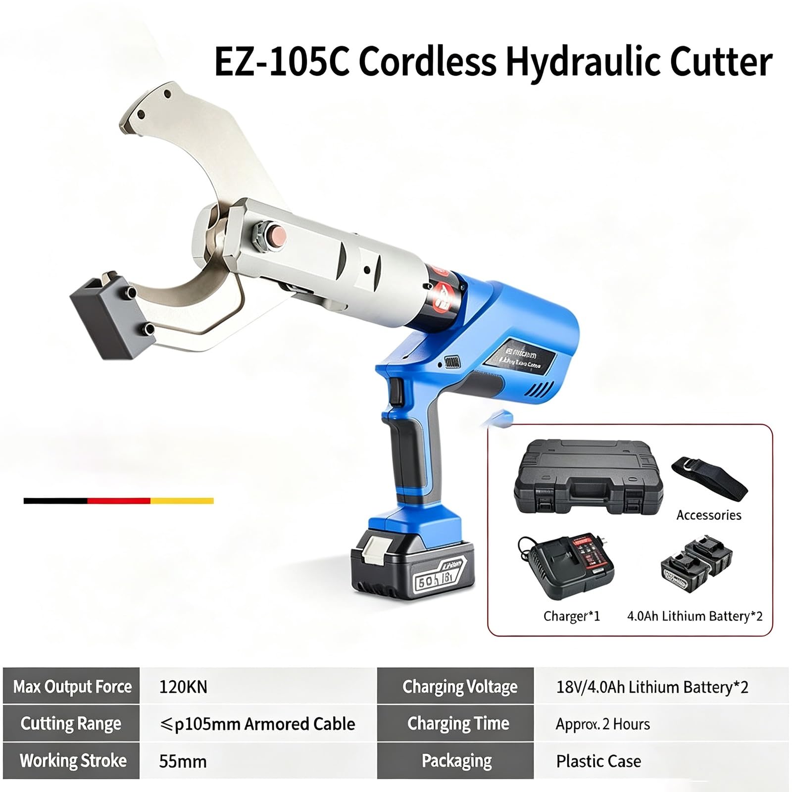 Hydrauliczna maszyna do cięcia drutu, narzędzie elektryczne zasilane baterią 18 V z wyświetlaczem LED do kabli miedzianych, aluminiowych i opancerzonych, siła wyjściowa 60 kN-250 kN, zestaw przenośny