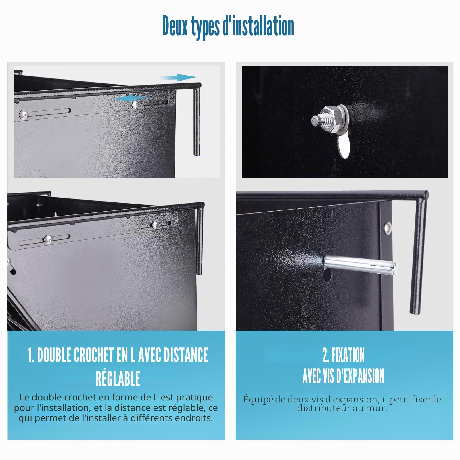 Grand râtelier à foin 2 en 1 pour moutons et chèvres - Râteau à foin suspendu - Grille de conservation et crochets ajustables
