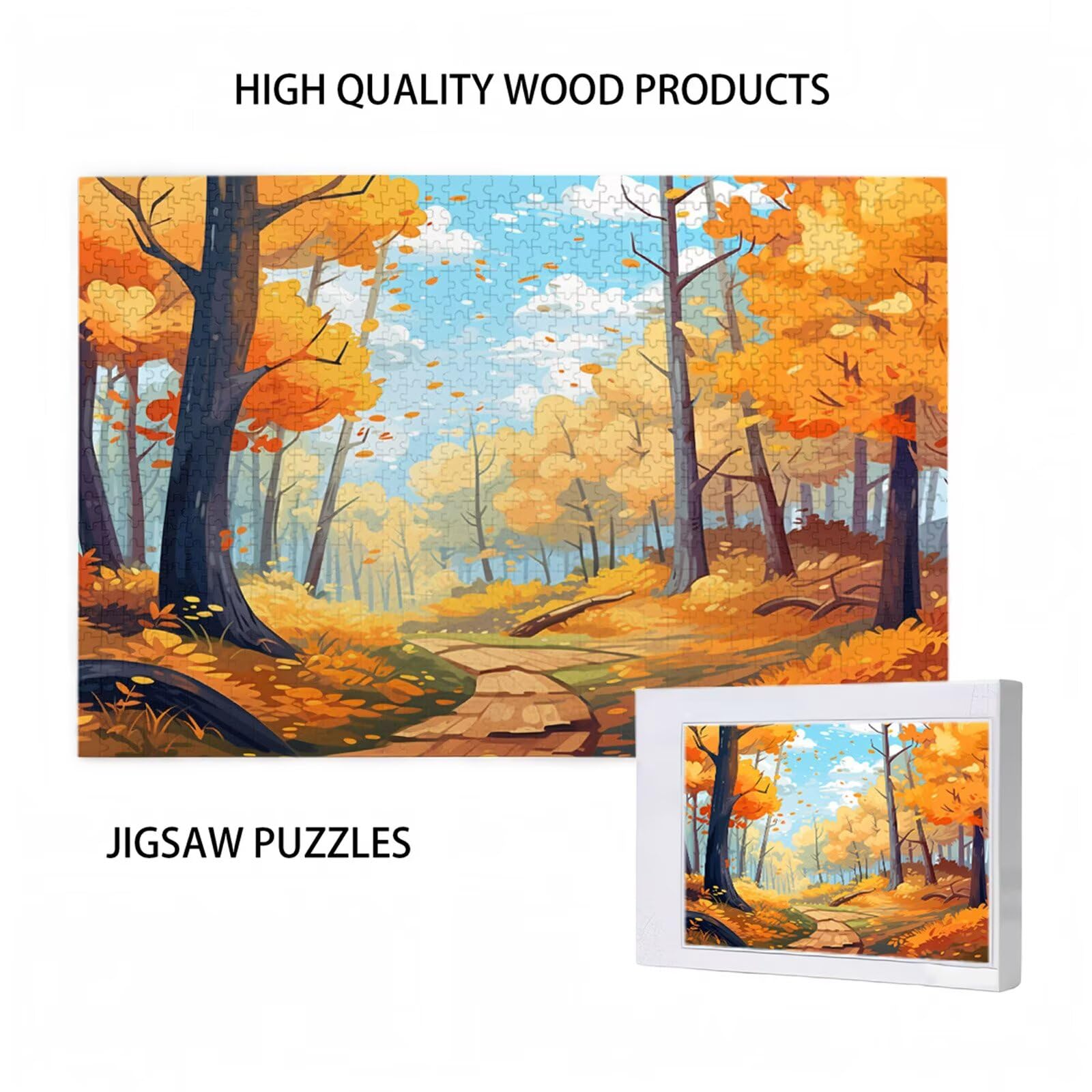 5000 sztuk puzzli dla dorosłych, kreatywne niemożliwe puzzle dla dorosłych początkujących, duża drewniana układanka z plakatem i pudełkiem do przechowywania, prezenty dla kobiet, motyw: jesień i
