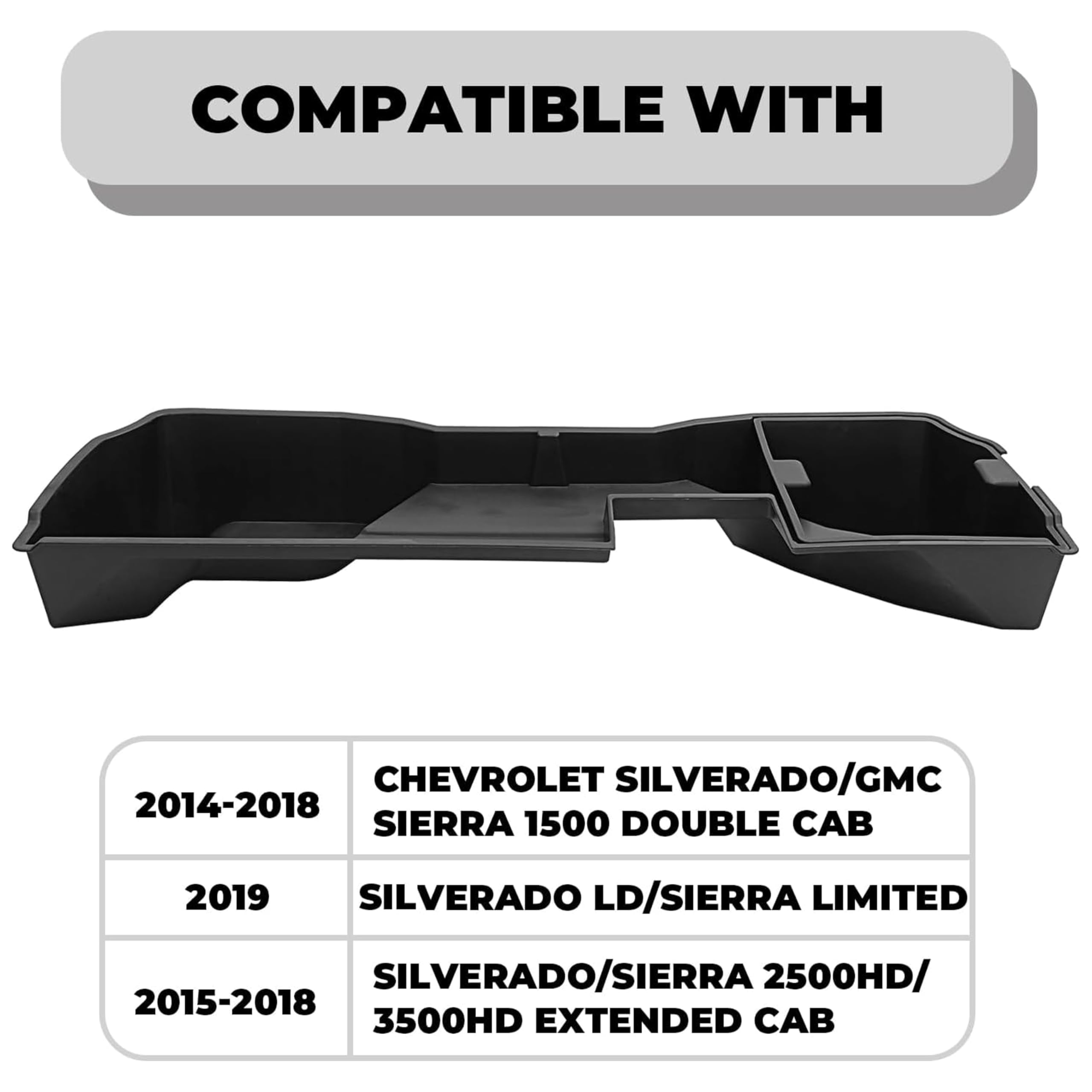 ECOTRIC Under Seat Storage Box Compatible with 2014-2018 Chevrolet Silverado/GMC Sierra 1500 Double Cab/2015-2018 Silverado/Sierra 2500HD 3500HD Double Cab Underseat Container 2-in-1 Organizer