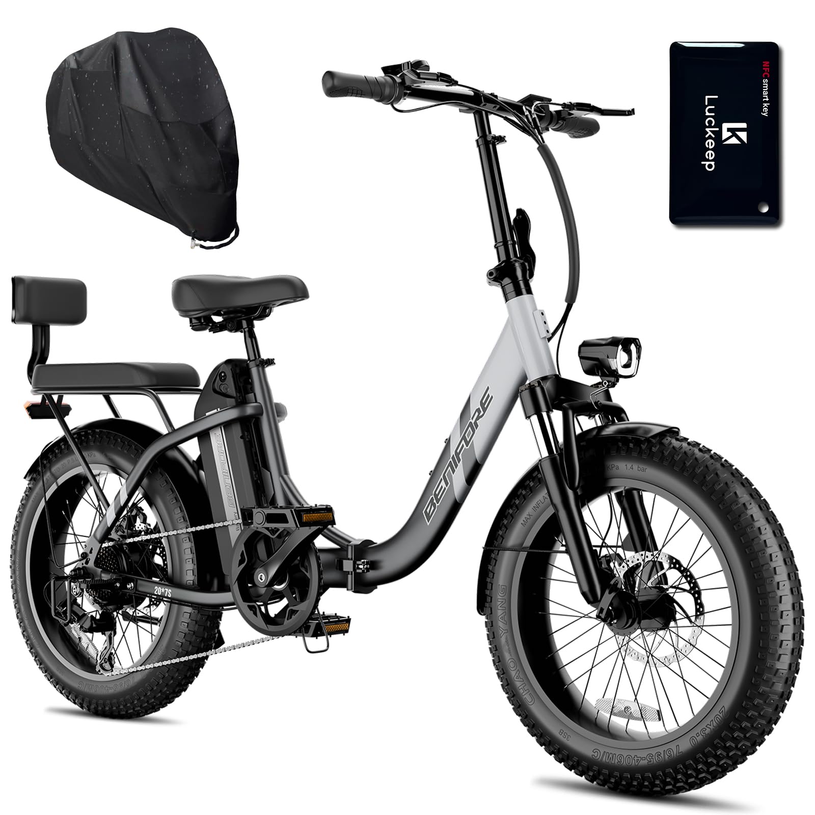 C23 2 Seater Electric Bike for Adults,750W Peak Motor 28 MPH, 720WH Removable Battery 65Miles Step-Thru Folding Ebikes,20" Fat Tire Ebikes for Adults with NFC, Commute E-Bike for Women/Men