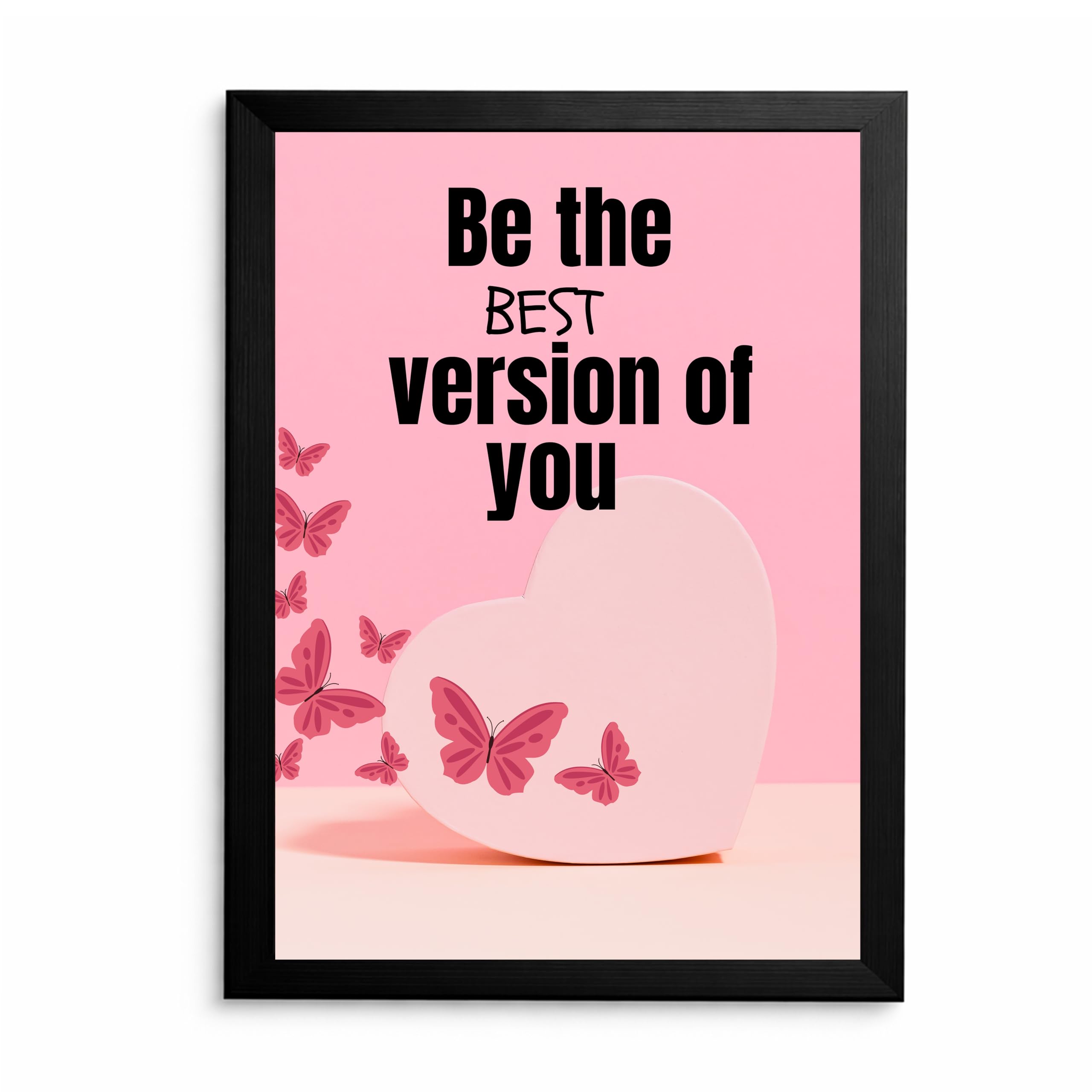 Light of Duty Motivational Quote Photo Frame Wall Decor for Bedroom Living Room | “Be the Best Version of You” Inspirational Wall Art with Black Frame MDF | Aesthetic Pink Butterfly Wall Frame Gift for Girls Women Friends Home Decoration-image-20