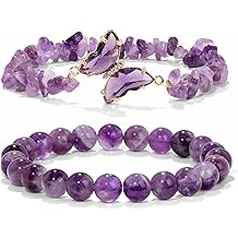 Amethyst Bracelet For Women Anxiety Amethyst Beaded Bracelets Butterfly Charms Healing Stone Layered Bracelet Gifts For Women