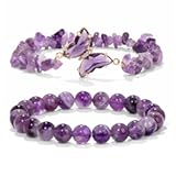Amethyst Bracelet For Women Anxiety Amethyst Beaded Bracelets Butterfly Charms Healing Stone Layered Bracelet Gifts For Women