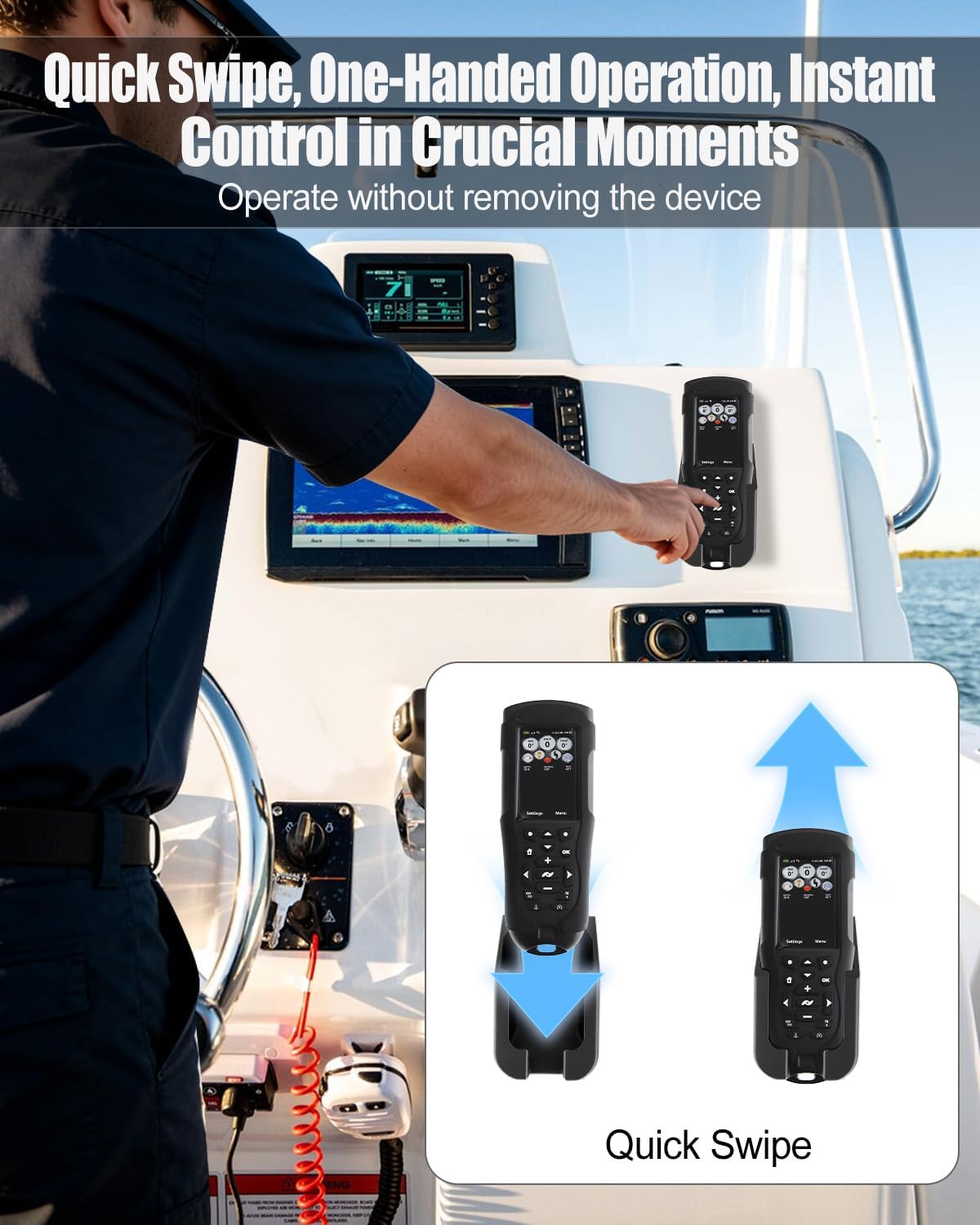 Remote Holder Fits for Minn-Kota Advanced GPS Trolley Motor Remote, Reinforced PETG Marine-Grade Mount, Secure Locking Dock, One-Hand Slide Access, Console & Dash Installation