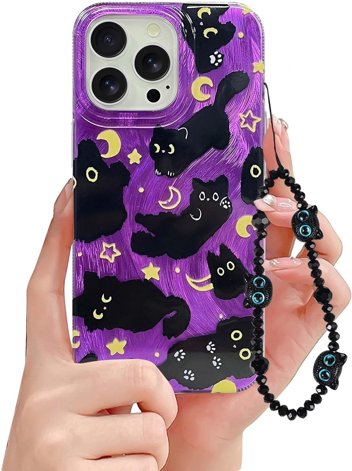 Case for iPhone 13 Pro Max Cute Cat Pattern Aesthetic Cool Girly with Phone Charms Strap Chain Protective Case for iPhone 13 Pro Max-Purple