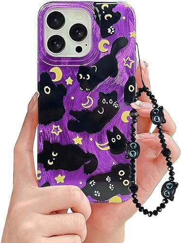 Miniatura 9 de Fycyko Funda de teléfono para iPhone 11 con patrón de gato lindo, estética, genial y femenina con correa de encantos de teléfono y cadena, funda