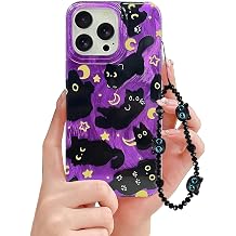 Case for iPhone 12 Pro Max Cute Cat Pattern Aesthetic Cool Girly with Phone Charms Strap Chain Protective Case for iPhone 12 Pro Max-Purple