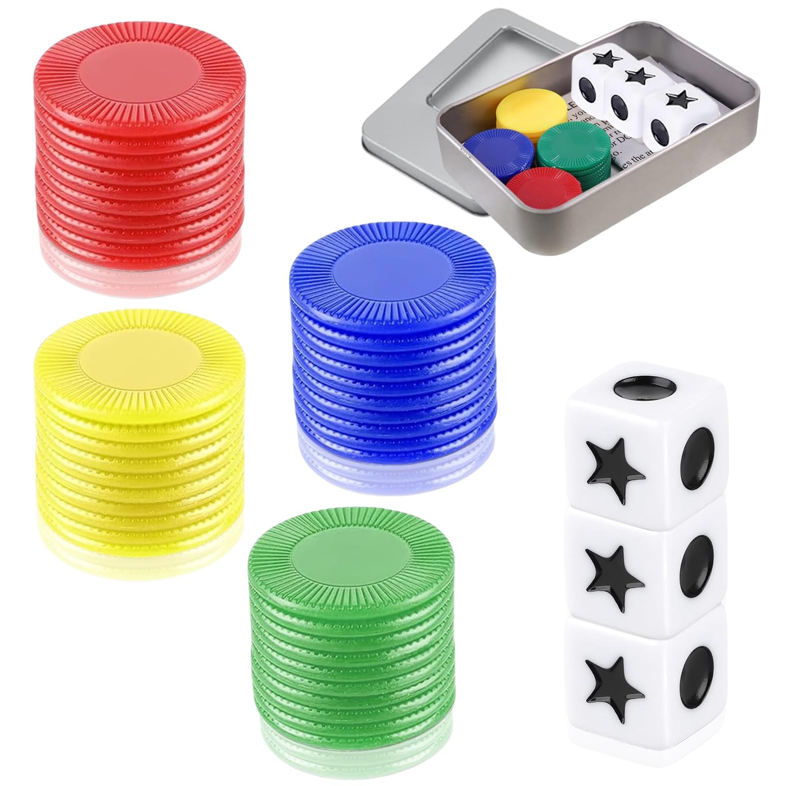 Muiltvoe Color-Box Left Right Centre Dice Games,Fun Dice Games With 3 Dices + 40 Chips For Family Camping Game,4 Color Interactive Dice Toy Round Corner Dice Portable Strike Dice Game For School Party Adults Game Dice