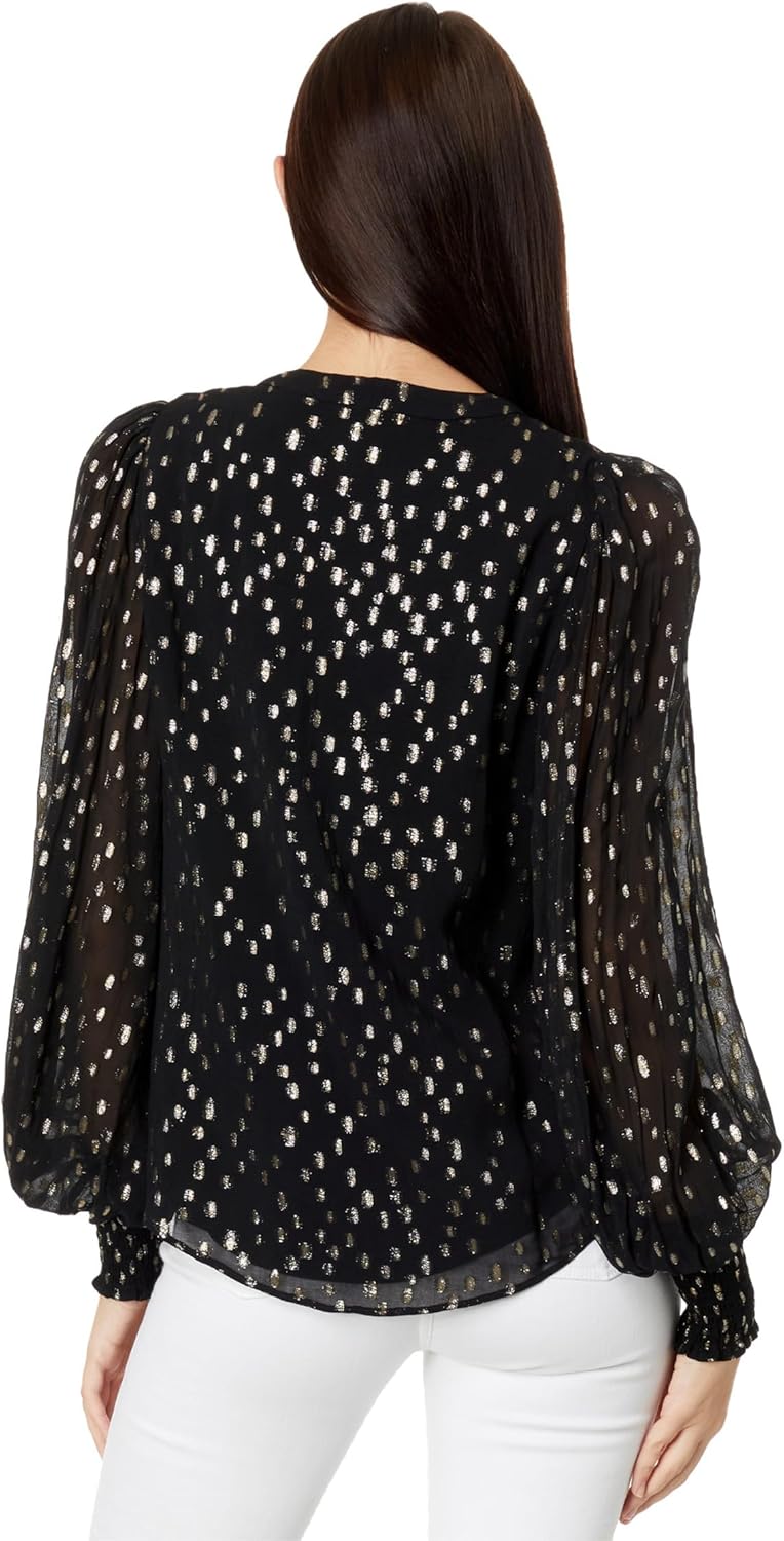 Lilly Pulitzer Rowe Long Sleeve Top for Women - Viscose-Metallic Fabric - Blouson Sleeves - Smocked Cuffs - Image 2